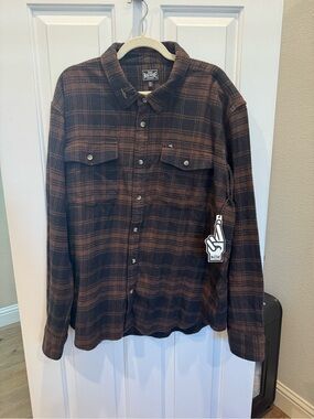NWT Loser Machine Co. "Geary" Plaid Flannel Shirt Brown Black XXL